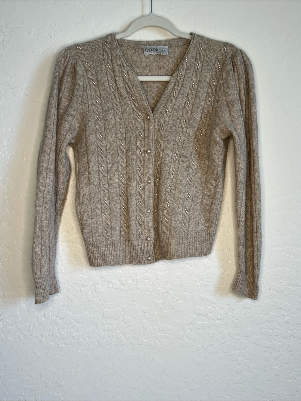 Taupe Cable Knit Pearl-Button Cardigan